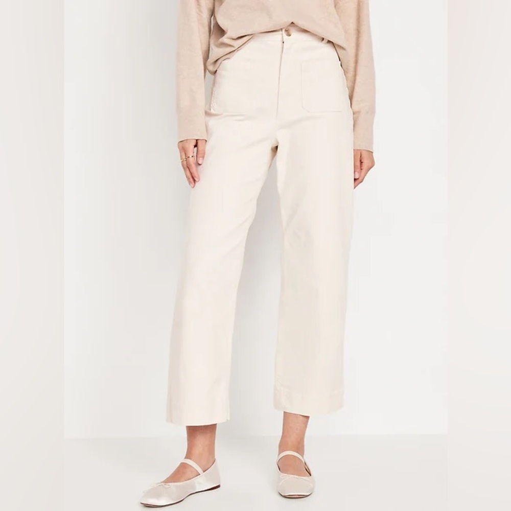 High-Waisted Crop Chino Wide-Leg Pants